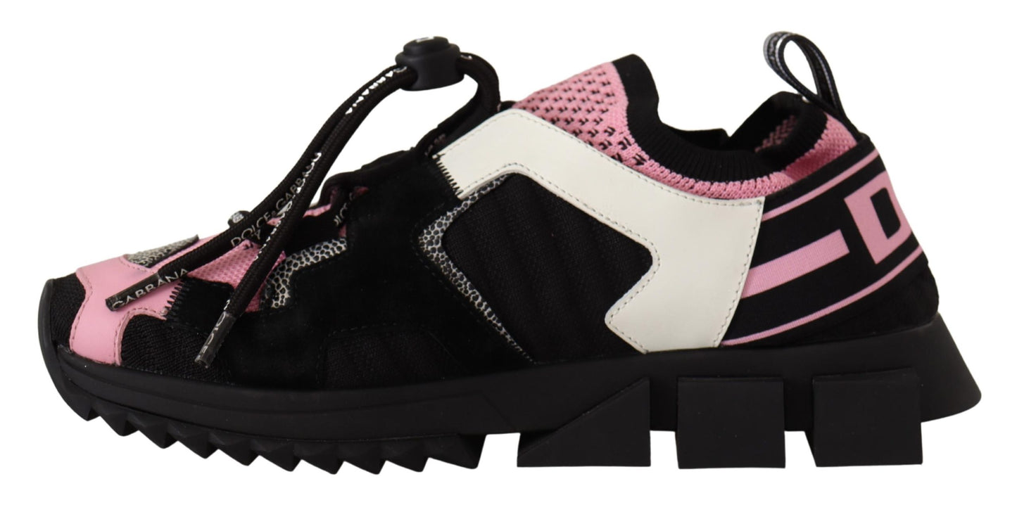 Dolce & Gabbana Chic Black Lace-up Sneakers with Pink Detail