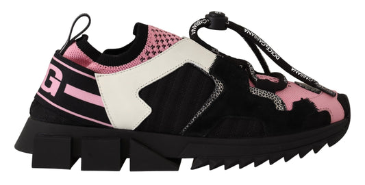 Dolce & Gabbana Chic Black Lace-up Sneakers with Pink Detail