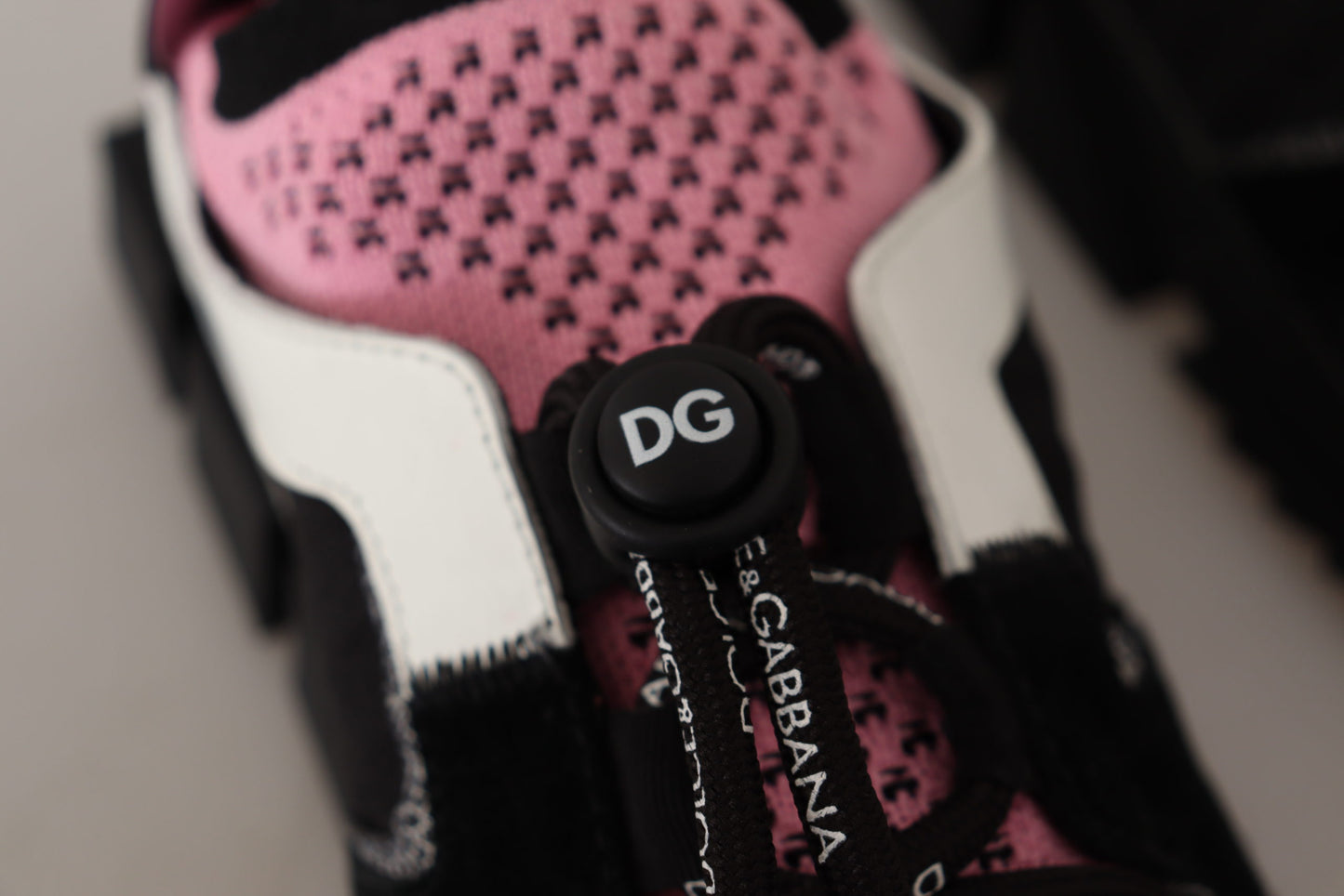 Dolce & Gabbana Chic Black Lace-up Sneakers with Pink Detail