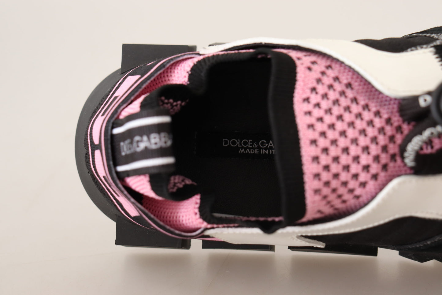 Dolce & Gabbana Chic Black Lace-up Sneakers with Pink Detail