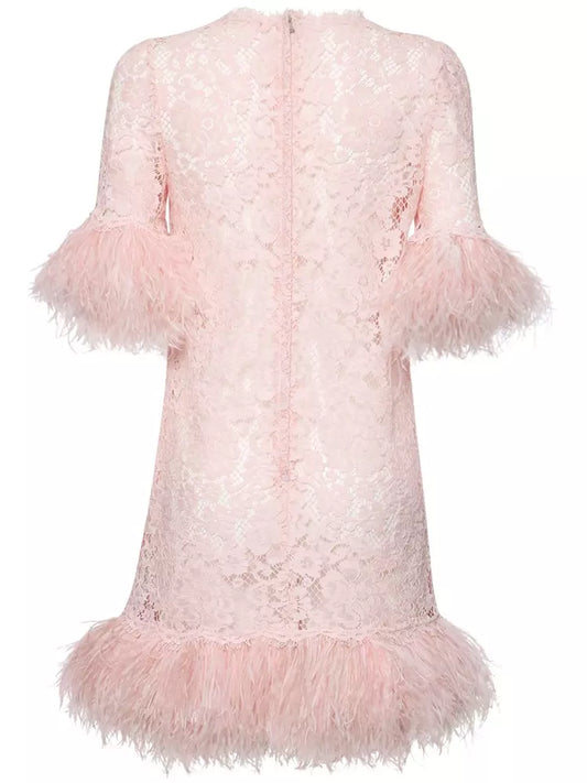 Dolce & Gabbana Exquisite Lace Feather-Trimmed Dress