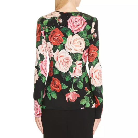 Dolce & Gabbana Elegant Long Sleeve Silk Rose Print Blouse