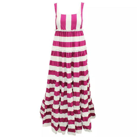 Dolce & Gabbana Elegant Fuchsia Striped Sleeveless Long Dress