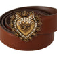 Dolce & Gabbana Elegant Leather Belt with Gold Heart Buckle