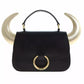 Moschino Couture Elegant Black Calfskin Handbag with Gold Accents