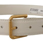 Dolce & Gabbana Chic White Leather Belt with Gold Engraved Buckle