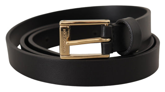 Dolce & Gabbana Chic Black Leather Logo Buckle Belt