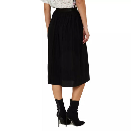 Gaelle Chic Pleated Black Skirt with Logo Waistband