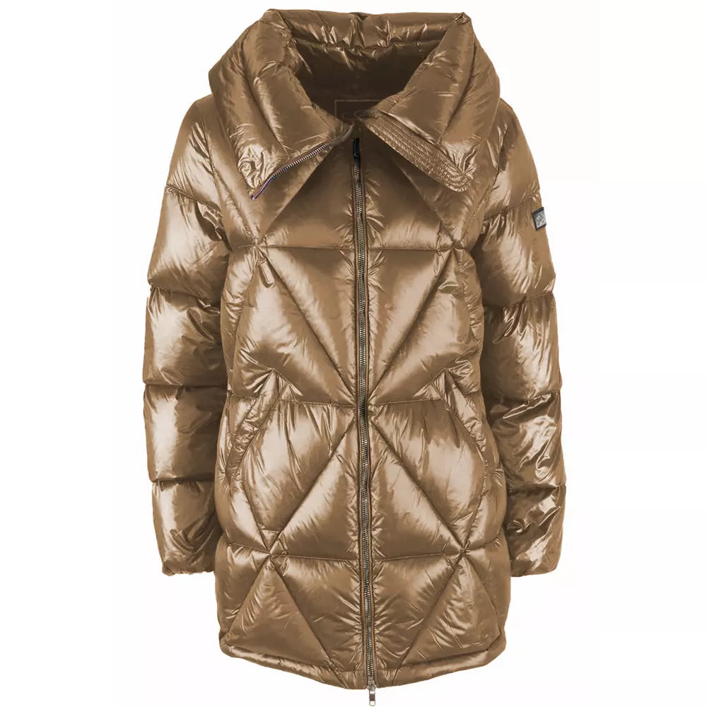 Yes Zee Elegant Quilted Nylon Down Jacket in Brown