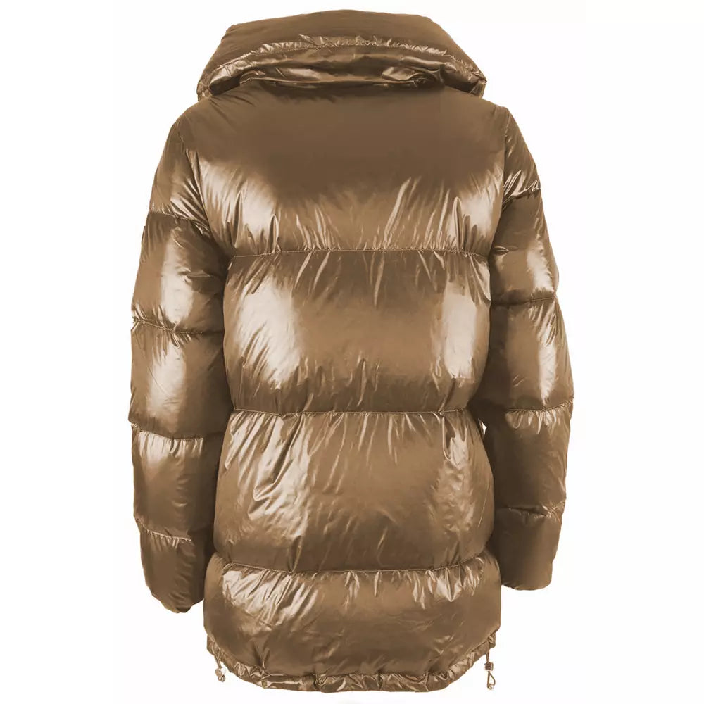 Yes Zee Elegant Quilted Nylon Down Jacket in Brown