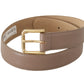 Dolce & Gabbana Elegant Cream Leather Belt with Engraved Buckle