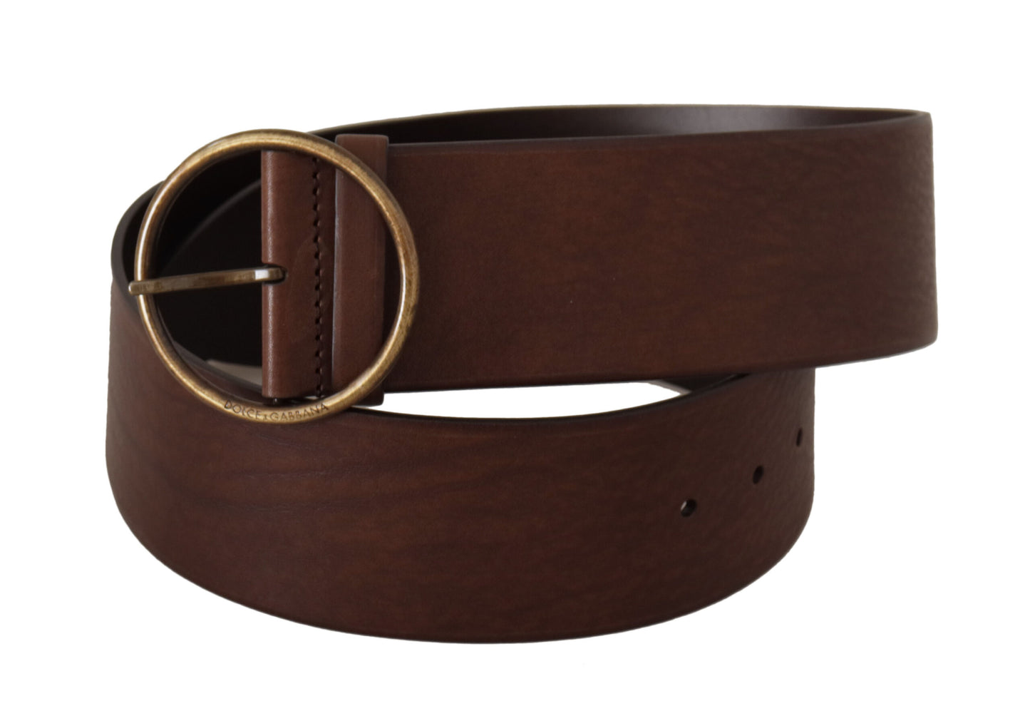 Dolce & Gabbana Elegant Brown Leather Belt with Engraved Buckle