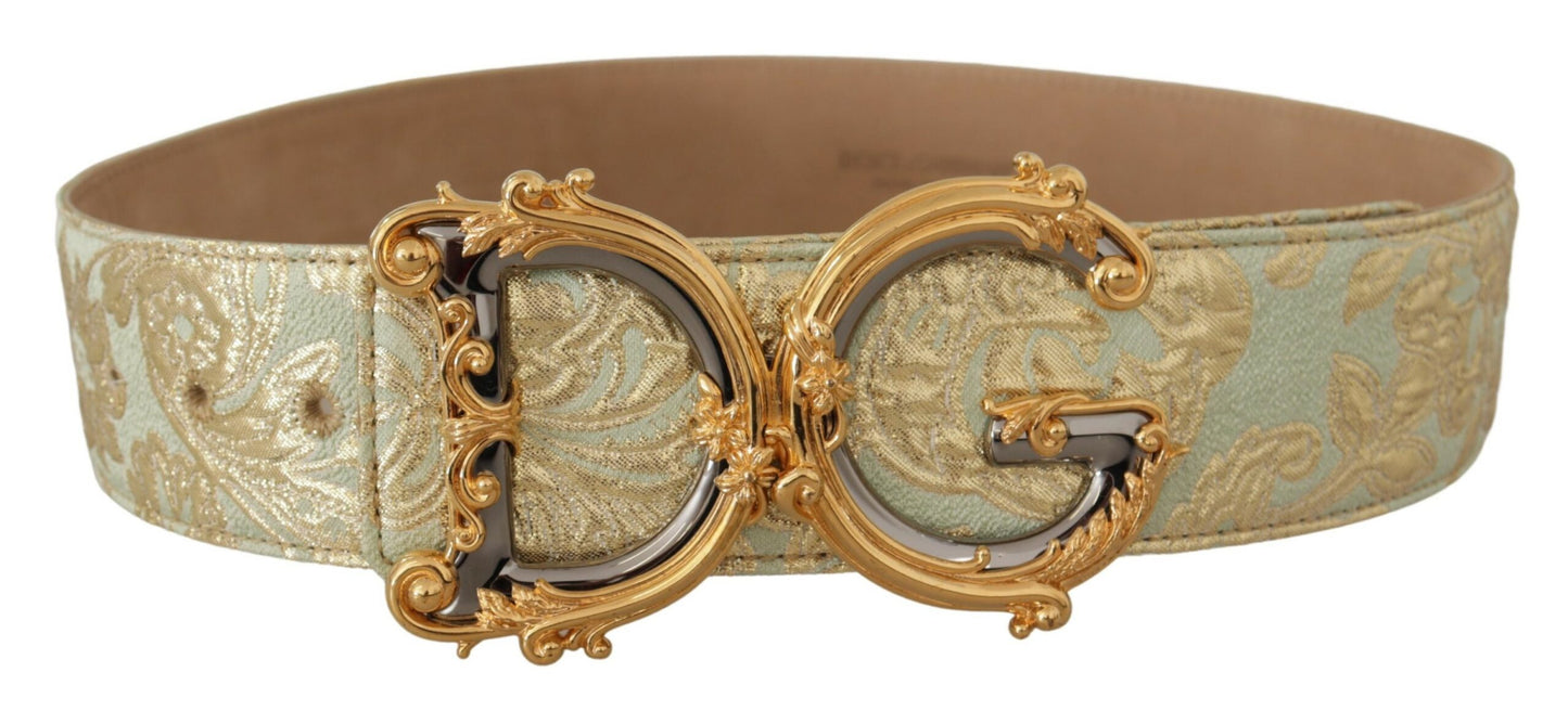 Dolce & Gabbana Engraved Buckle Leather Belt - Green & Gold