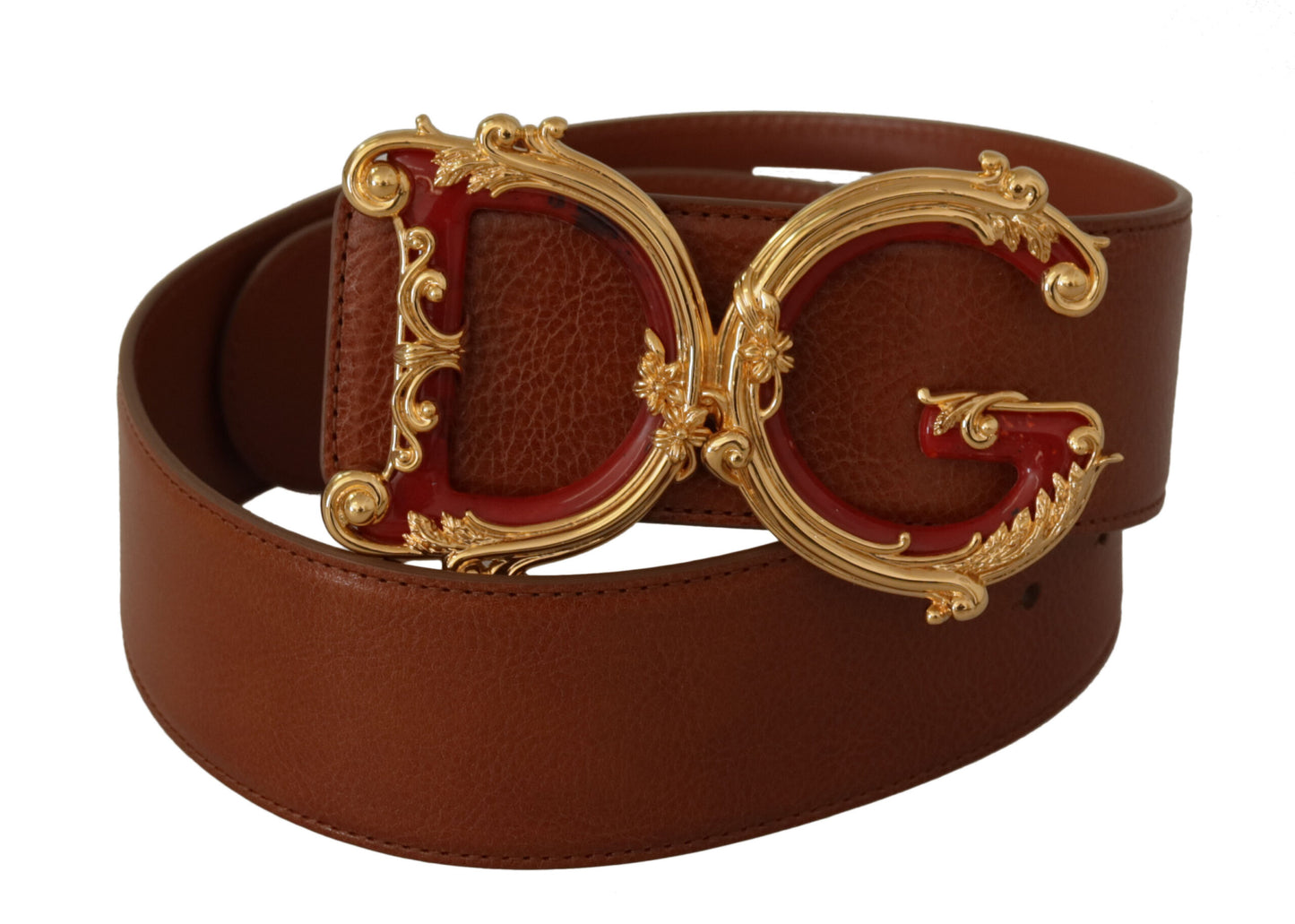 Dolce & Gabbana Engraved Logo Leather Belt in Classic Brown