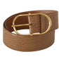 Dolce & Gabbana Elegant Beige Leather Belt with Engraved Buckle