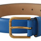 Dolce & Gabbana Elegant Blue Leather Belt with Engraved Buckle