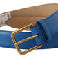 Dolce & Gabbana Elegant Blue Leather Belt with Engraved Buckle