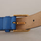 Dolce & Gabbana Elegant Blue Leather Belt with Engraved Buckle