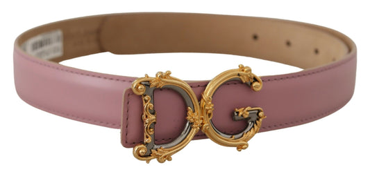 Dolce & Gabbana Elegant Pink Leather Belt with Logo Buckle