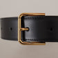 Dolce & Gabbana Elegant Black Leather Engraved Buckle Belt