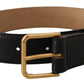 Dolce & Gabbana Elegant Black Leather Engraved Buckle Belt