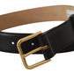 Dolce & Gabbana Elegant Black Leather Engraved Buckle Belt