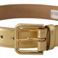 Dolce & Gabbana Elegant Gold Leather Belt with Logo Buckle