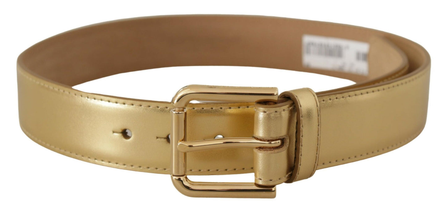 Dolce & Gabbana Elegant Gold Leather Belt with Logo Buckle