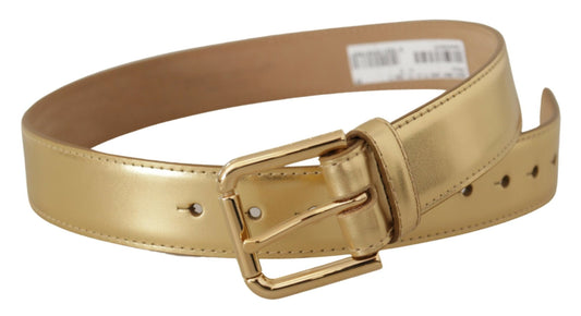 Dolce & Gabbana Elegant Gold Leather Belt with Logo Buckle