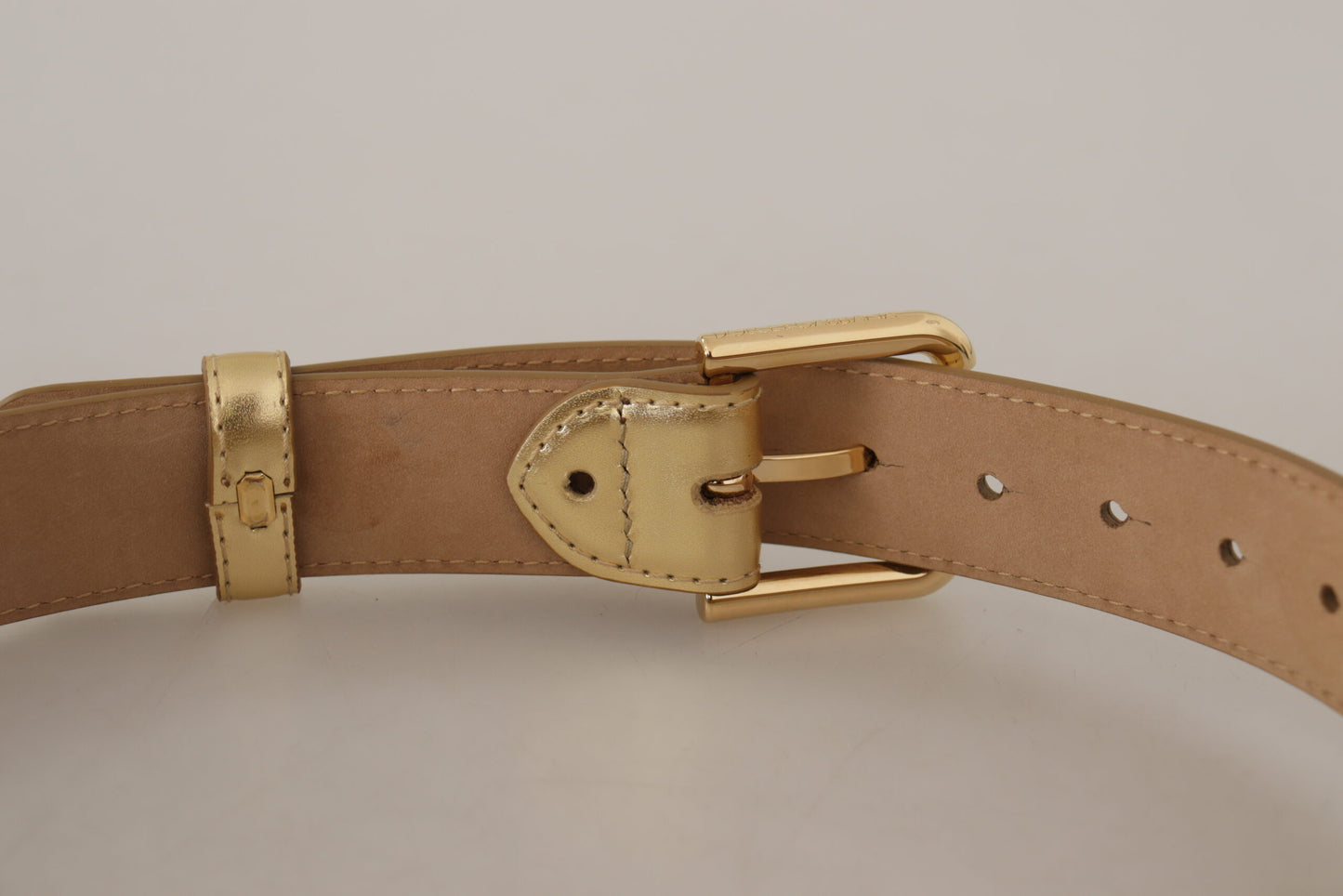 Dolce & Gabbana Elegant Gold Leather Belt with Logo Buckle