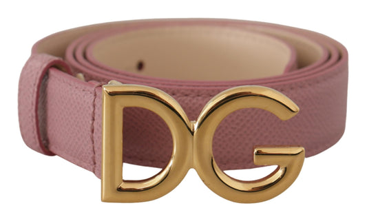 Dolce & Gabbana Elegant Pink Leather Belt with Logo Buckle