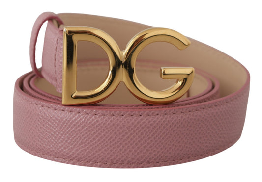 Dolce & Gabbana Elegant Pink Leather Belt with Logo Buckle