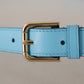 Dolce & Gabbana Elegant Sky Blue Leather Belt with Logo Buckle