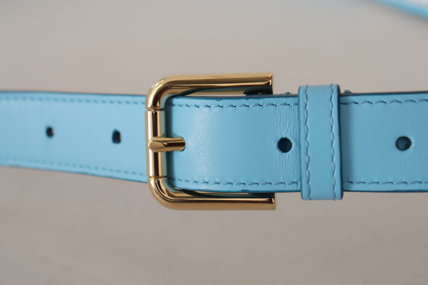 Dolce & Gabbana Elegant Sky Blue Leather Belt with Logo Buckle