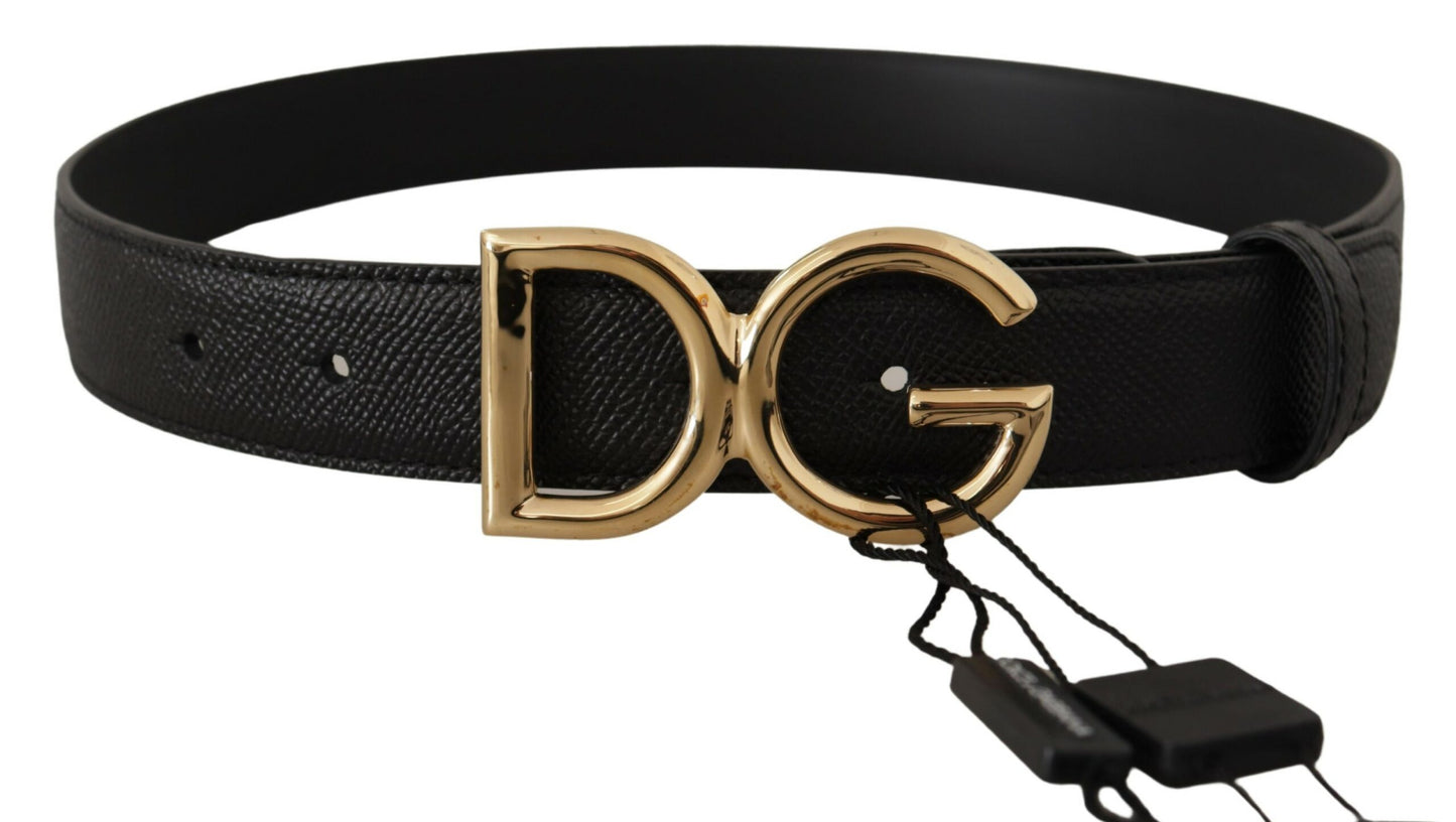 Dolce & Gabbana Elegant Leather Belt with Engraved Buckle