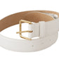 Dolce & Gabbana Elegant White Leather Belt with Engraved Buckle