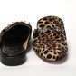 Christian Louboutin Black Brown Leapord Print Open Back Loafer