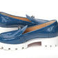 Christian Louboutin Blue And White Silver Logo Lock Boat Shoe