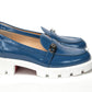 Christian Louboutin Blue And White Silver Logo Lock Boat Shoe