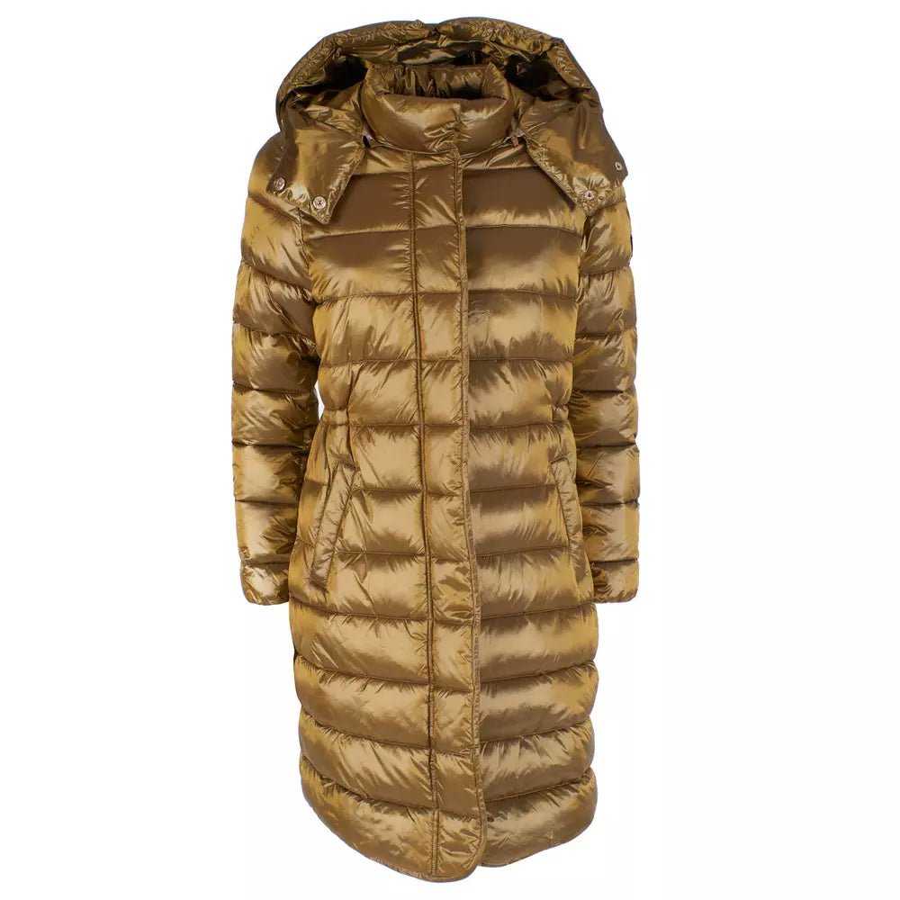 Yes Zee Elegant Long Down Jacket with Hood in Yellow