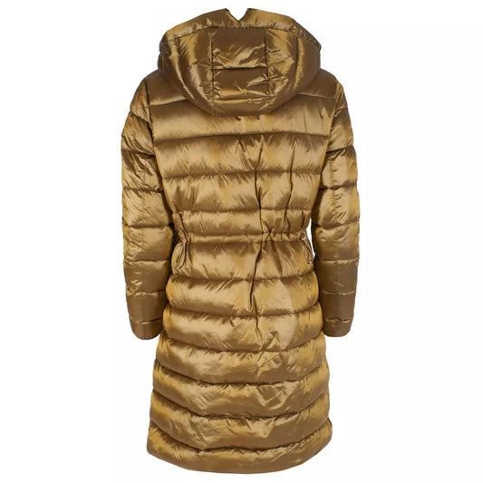 Yes Zee Elegant Long Down Jacket with Hood in Yellow