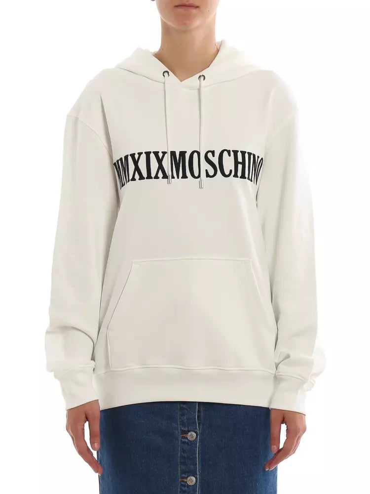 Moschino Couture Chic White Cotton Hoodie with Contrast Print