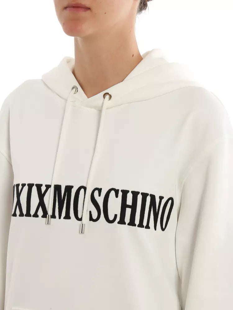 Moschino Couture Chic White Cotton Hoodie with Contrast Print