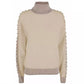 Yes Zee Beige Metallic Sleeve Turtleneck Sweater