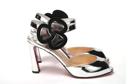 Christian Louboutin Silver/Black Pansy 85 Specchio Heels