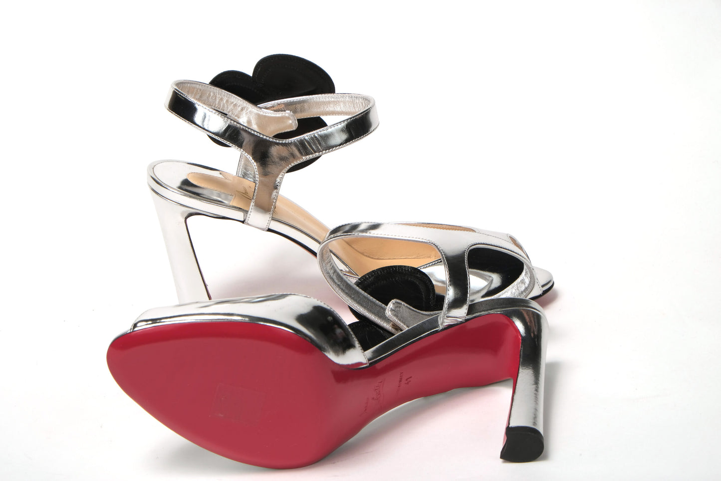 Christian Louboutin Silver/Black Pansy 85 Specchio Heels