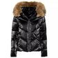 Imperfect Chic Short Hooded Down Jacket with Eco-Fur Detail