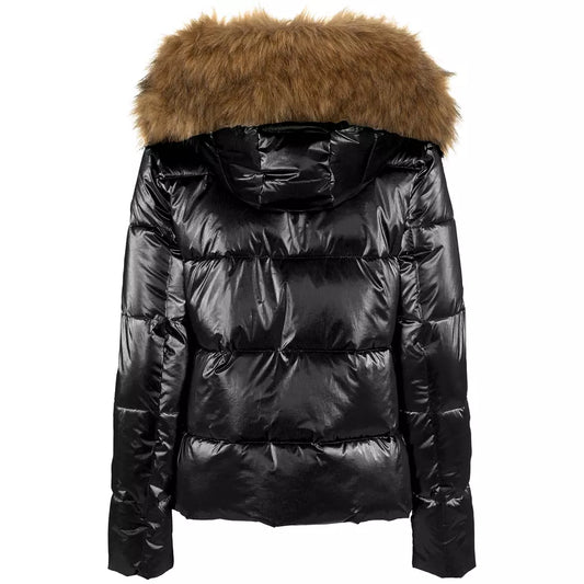 Imperfect Chic Short Hooded Down Jacket with Eco-Fur Detail