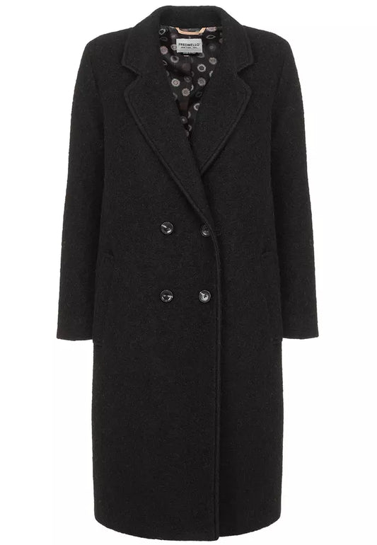 Fred Mello Elegant Black Wool Blend Coat