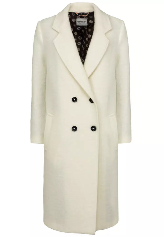 Fred Mello Elegant Wool Blend White Coat